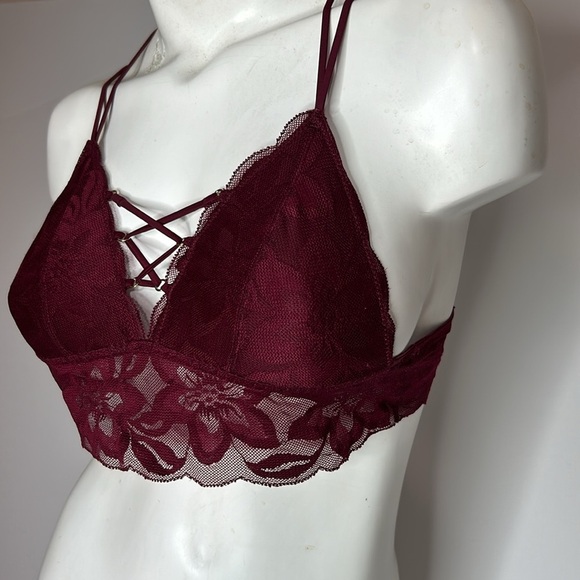 PINK by Victoria’s Secret Burgundy Corset Lace up Front Lightly Lined Bralette - Picture 4 of 14